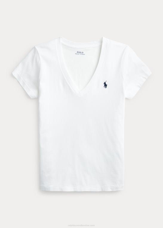 hvid Kvinder Ralph Lauren T-shirt med v-hals i bomuldsjersey Z426B4744