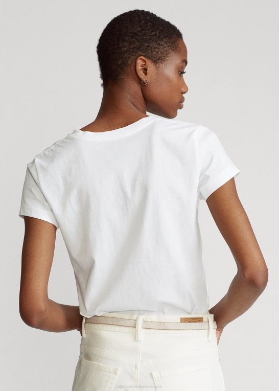 hvid Kvinder Ralph Lauren T-shirt med v-hals i bomuldsjersey Z426B4744