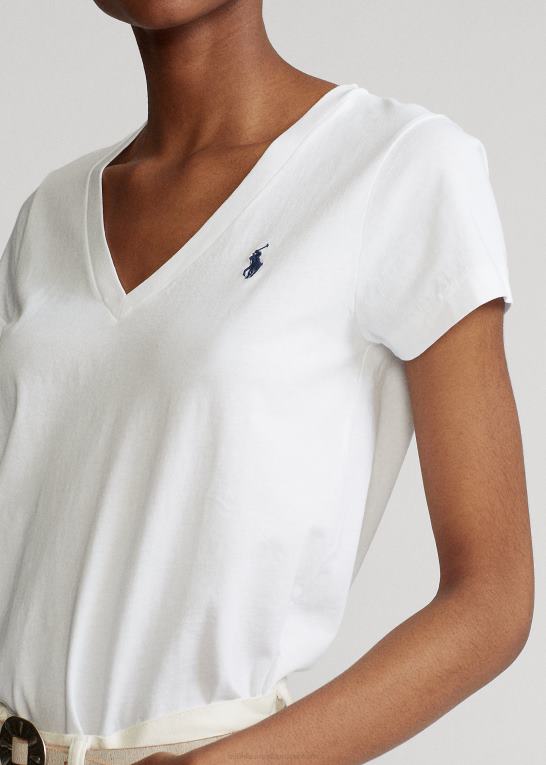hvid Kvinder Ralph Lauren T-shirt med v-hals i bomuldsjersey Z426B4744