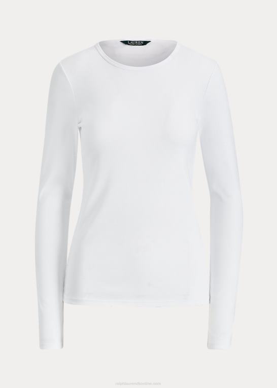 hvid Kvinder Ralph Lauren langærmet top i bomuldsblanding Z426B4241