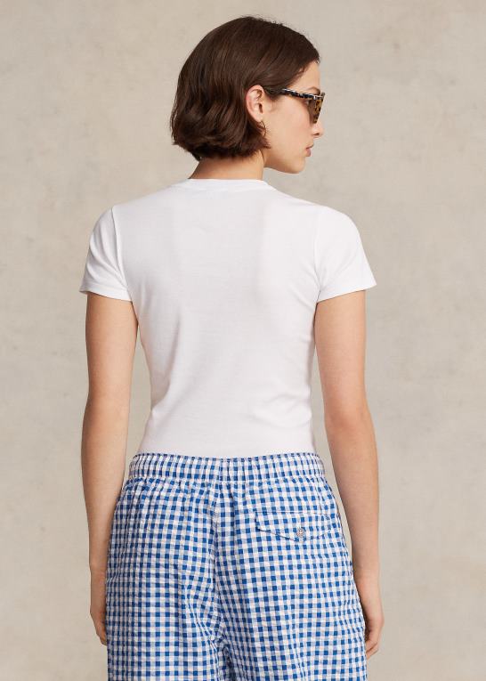 hvid Kvinder Ralph Lauren ribstrikket bomuldst-shirt Z426B2873