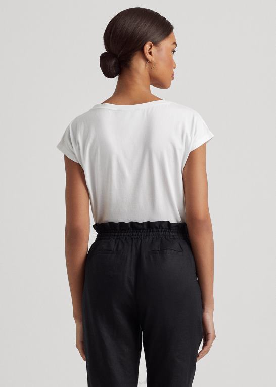 hvid Kvinder Ralph Lauren top i bomuldsblanding med logotryk Z426B4246