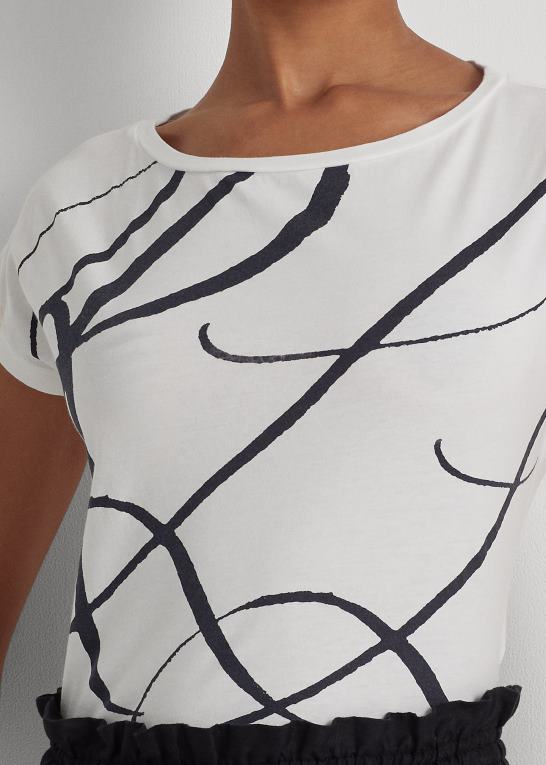 hvid Kvinder Ralph Lauren top i bomuldsblanding med logotryk Z426B4246