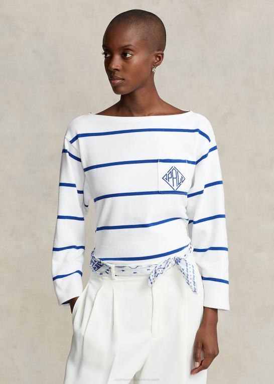 hvid/strålende safir Kvinder Ralph Lauren monogram-logo stribet jersey-t-shirt Z426B3029
