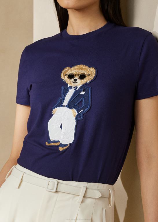 lux marine Kvinder Ralph Lauren smoking polobjørn bomuldstrøje Z426B3482