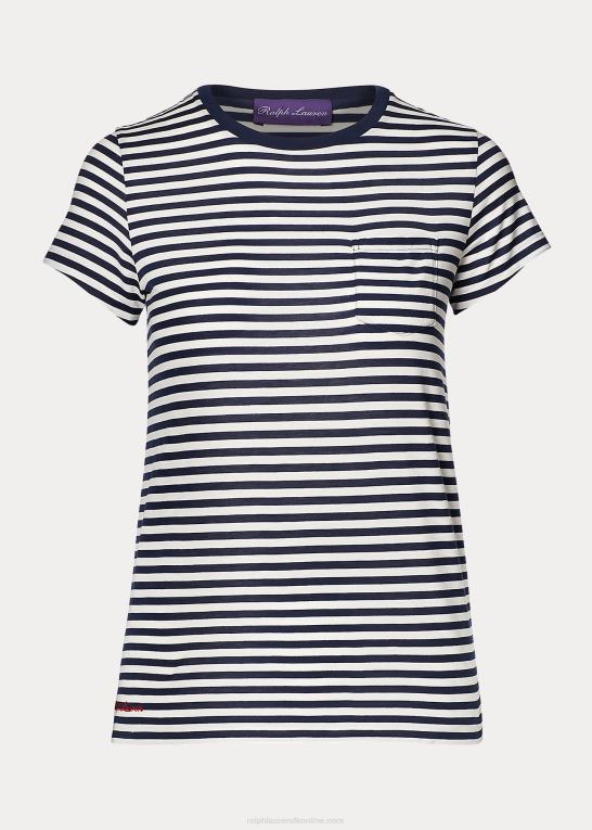 mørk marineblå/off white Kvinder Ralph Lauren stribet T-shirt med rund hals Z426B9131
