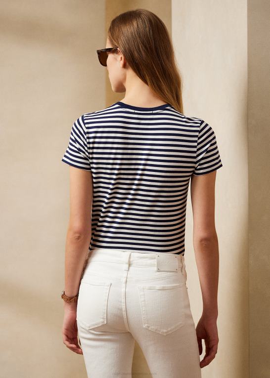 mørk marineblå/off white Kvinder Ralph Lauren stribet T-shirt med rund hals Z426B9131
