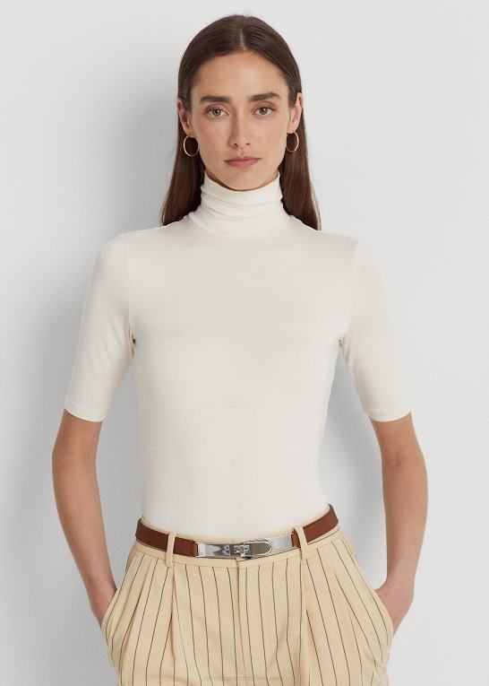mascarpone creme Kvinder Ralph Lauren jersey top med rullekrave Z426B4245