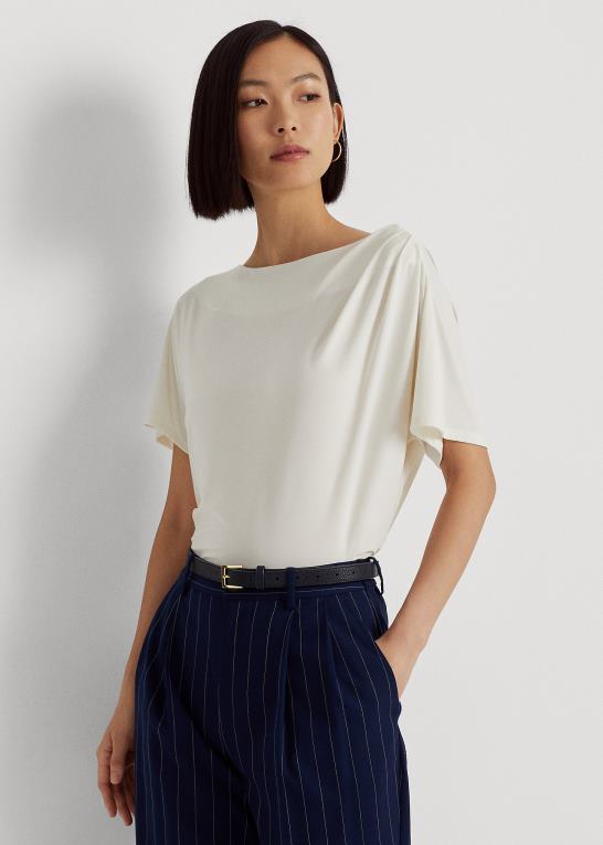 mascarpone creme Kvinder Ralph Lauren plisseret stretch jersey t-shirt Z426B4843