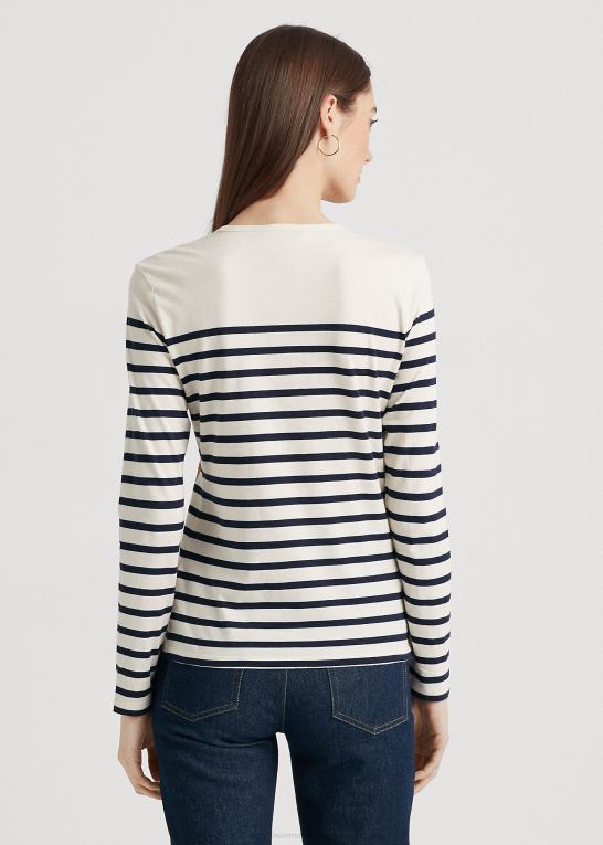 mascarpone creme/navy Kvinder Ralph Lauren blomstret og stribet langærmet jersey-t-shirt Z426B3951