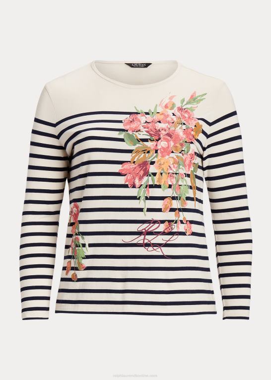 mascarpone creme/navy Kvinder Ralph Lauren blomstret og stribet langærmet jersey-t-shirt Z426B4596