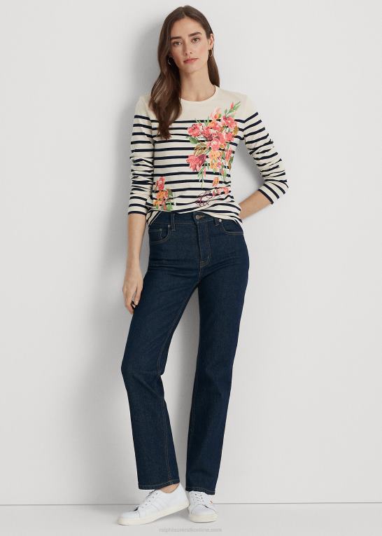 mascarpone creme/navy Kvinder Ralph Lauren blomstret og stribet langærmet jersey-t-shirt Z426B9468