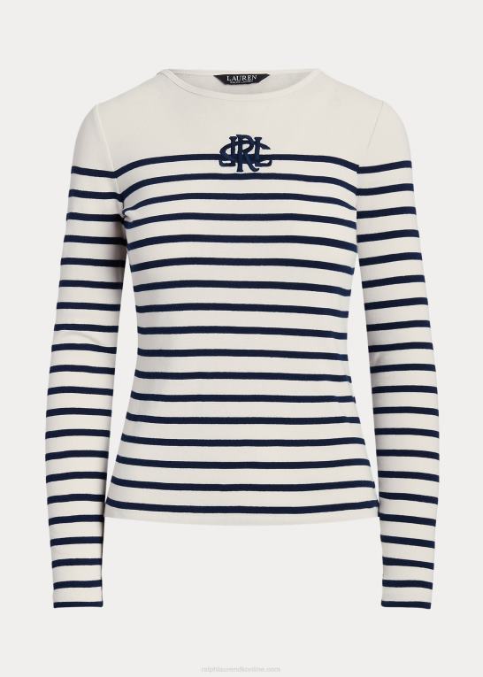 mascarpone creme/navy Kvinder Ralph Lauren stribet langærmet t-shirt i bomuld Z426B3958