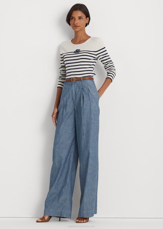 mascarpone creme/navy Kvinder Ralph Lauren stribet langærmet t-shirt i bomuld Z426B3958