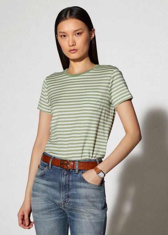 mint/råhvid Kvinder Ralph Lauren stribet T-shirt med rund hals Z426B9126