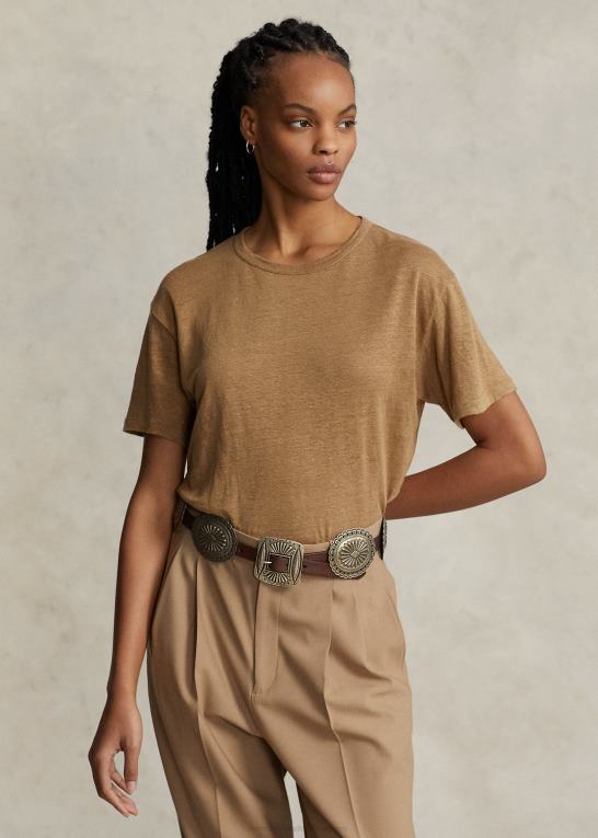 montana kaki Kvinder Ralph Lauren T-shirt med rund hals i linned jersey Z426B2915