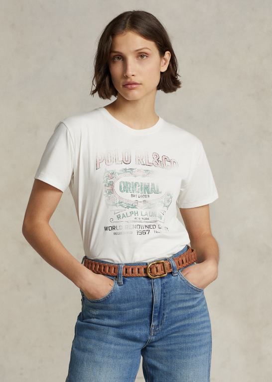 nevis Kvinder Ralph Lauren logo grafisk bomuldsjersey t-shirt Z426B3153
