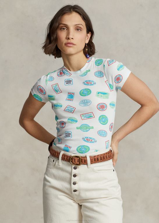 nevis Kvinder Ralph Lauren rejsemotiv ribbet bomuldst-shirt Z426B3104