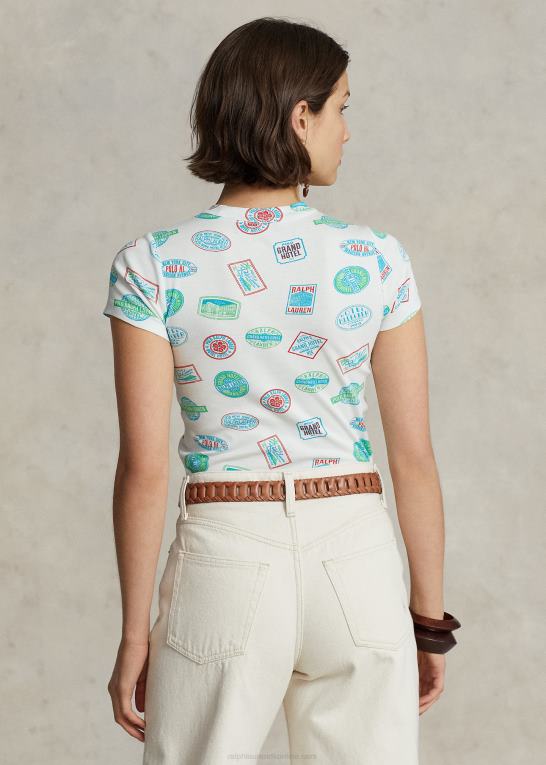 nevis Kvinder Ralph Lauren rejsemotiv ribbet bomuldst-shirt Z426B3104