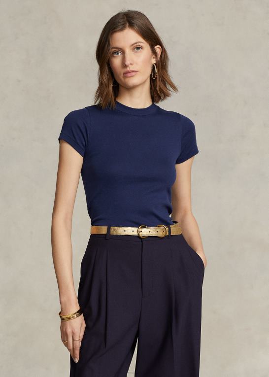 newport flåde Kvinder Ralph Lauren ribstrikket bomuldst-shirt Z426B2878