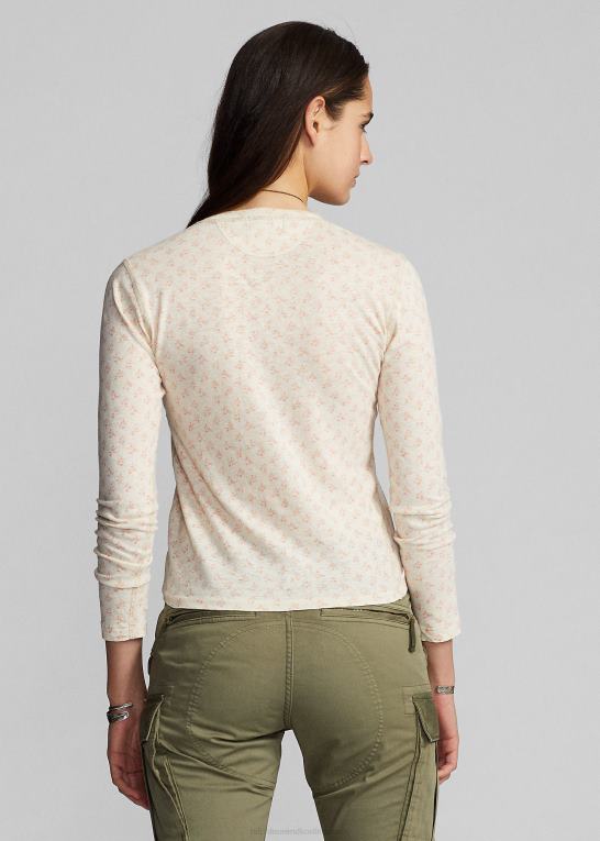 off white/rød Kvinder Ralph Lauren blomstret hør-bomuldsjersey henley Z426B3646