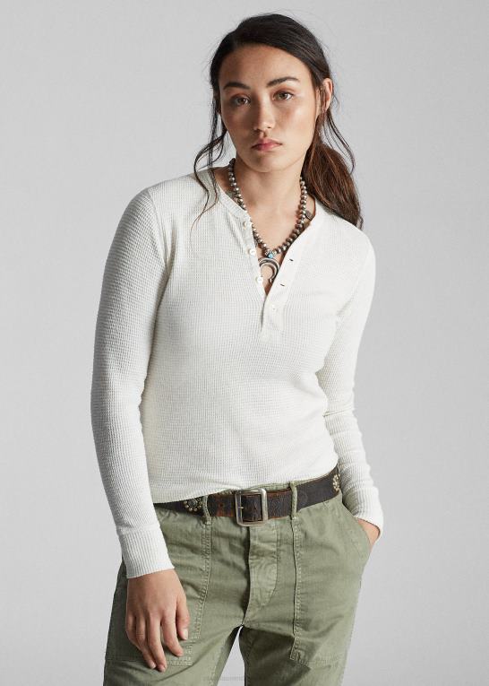 papir hvidt Kvinder Ralph Lauren slank vaffelstrikket henley i bomuld Z426B9380