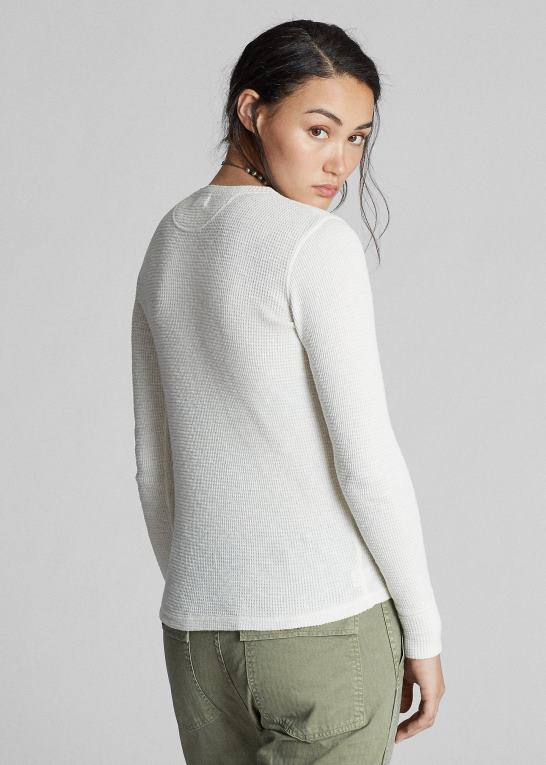 papir hvidt Kvinder Ralph Lauren slank vaffelstrikket henley i bomuld Z426B9380