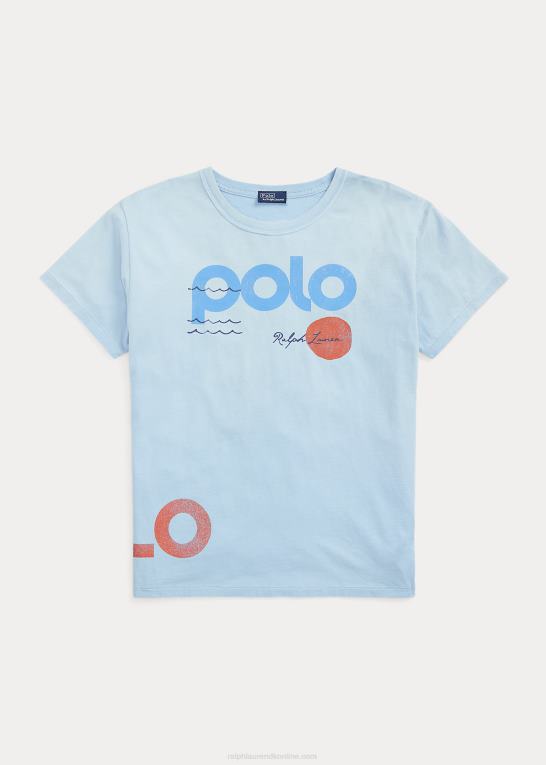 pudder blå Kvinder Ralph Lauren nautisk logo grafisk bomuldsjersey t-shirt Z426B3030