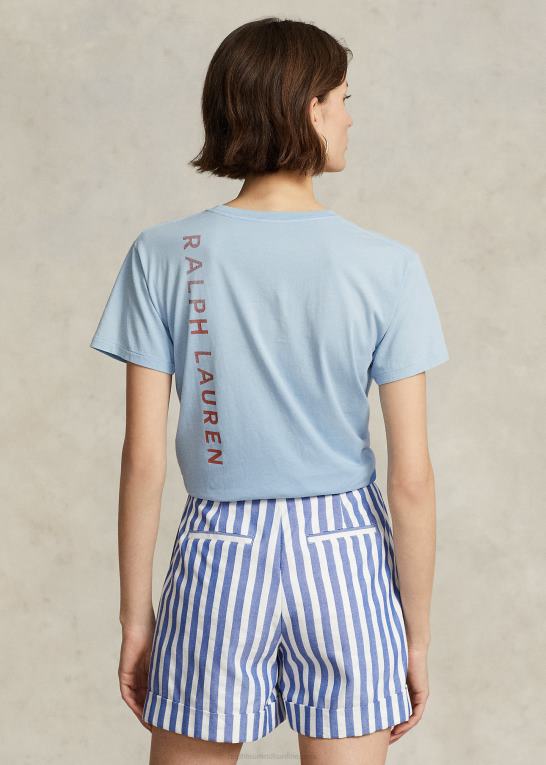 pudder blå Kvinder Ralph Lauren nautisk logo grafisk bomuldsjersey t-shirt Z426B3030
