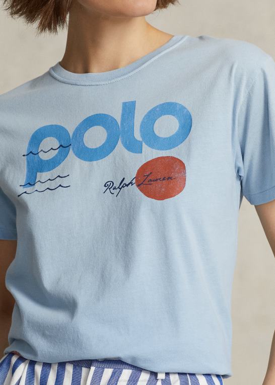 pudder blå Kvinder Ralph Lauren nautisk logo grafisk bomuldsjersey t-shirt Z426B3030