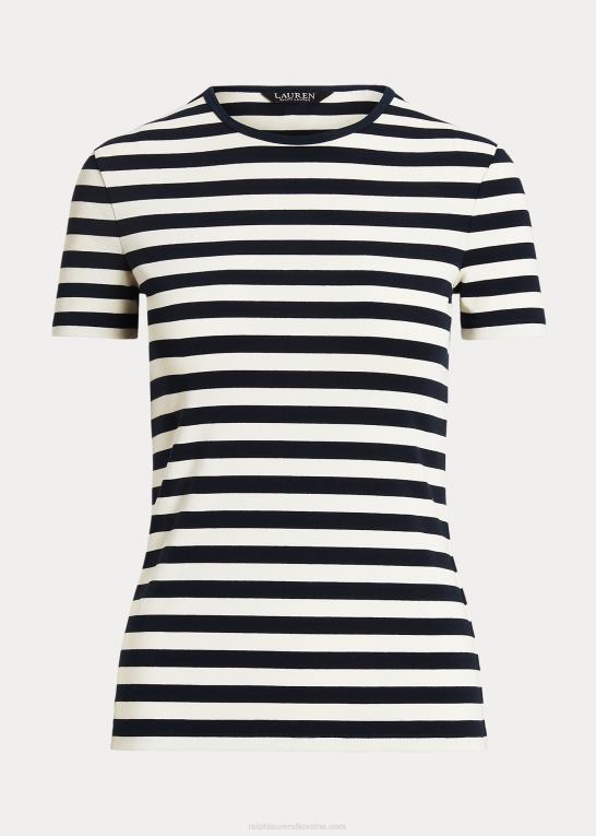 raffineret navy/creme Kvinder Ralph Lauren stribet t-shirt i bomuld i stretch Z426B3998