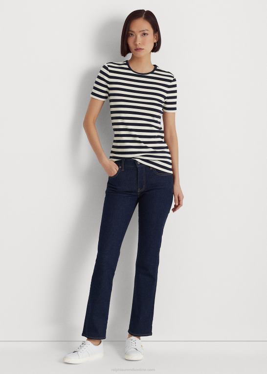 raffineret navy/creme Kvinder Ralph Lauren stribet t-shirt i bomuld i stretch Z426B3998