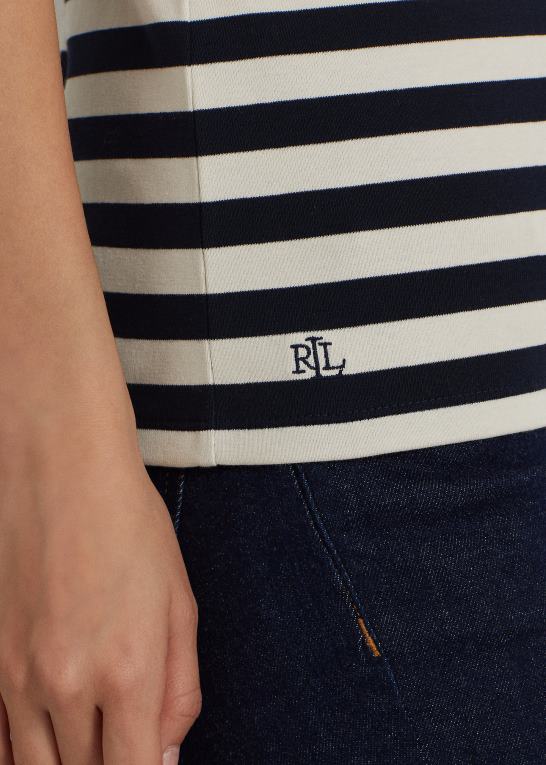 raffineret navy/creme Kvinder Ralph Lauren stribet t-shirt i bomuld i stretch Z426B3998