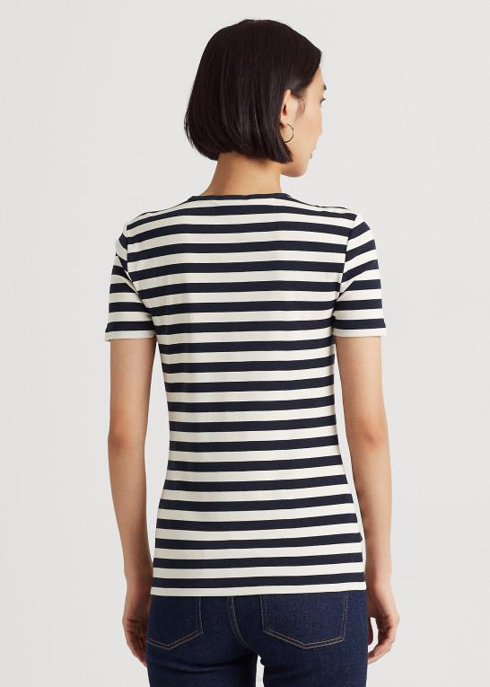 raffineret navy/creme Kvinder Ralph Lauren stribet t-shirt i bomuld i stretch Z426B4388