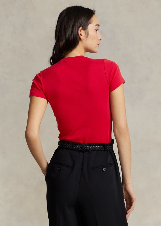 rl2000 rød Kvinder Ralph Lauren ribstrikket bomuldst-shirt Z426B2876