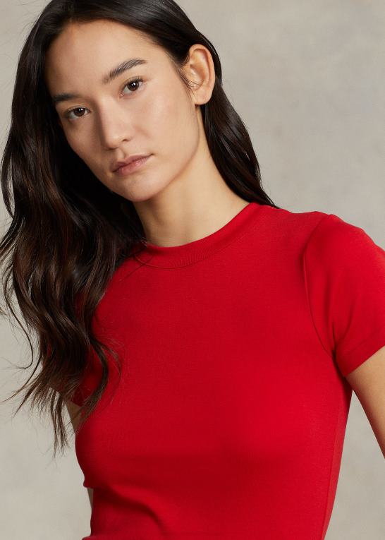 rl2000 rød Kvinder Ralph Lauren ribstrikket bomuldst-shirt Z426B2876