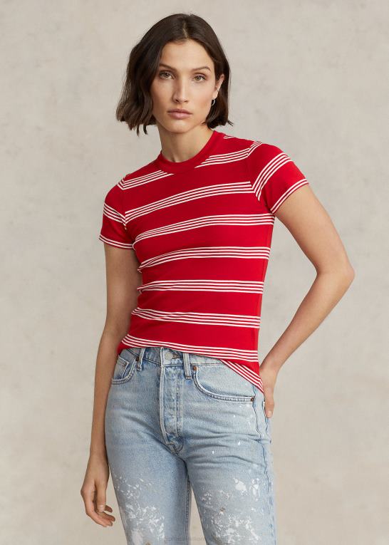 rl2000 rød/hvid Kvinder Ralph Lauren stribet t-shirt med rund hals i bomuld Z426B2920