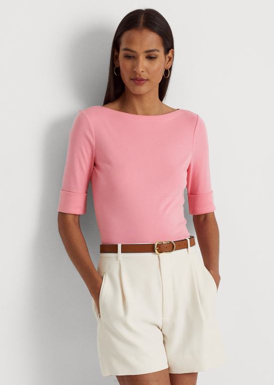 rosen ved poolen Kvinder Ralph Lauren T-shirt med bådhals i stretch i bomuld Z426B3942