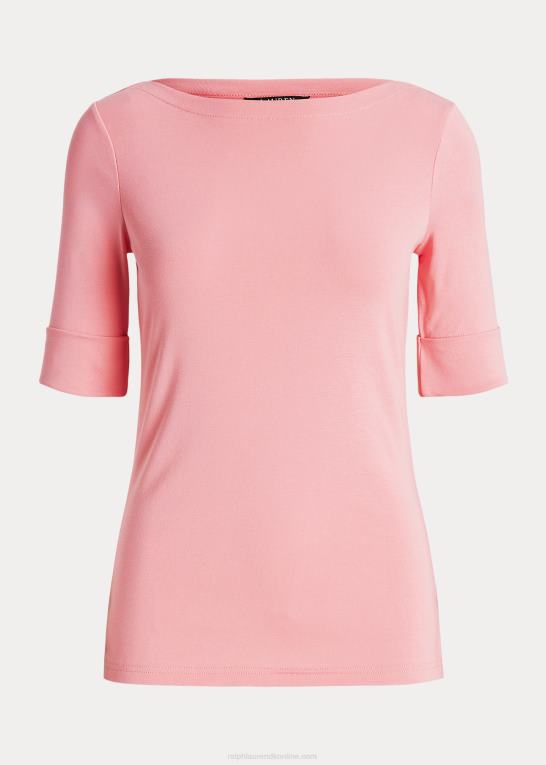 rosen ved poolen Kvinder Ralph Lauren T-shirt med bådhals i stretch i bomuld Z426B3942