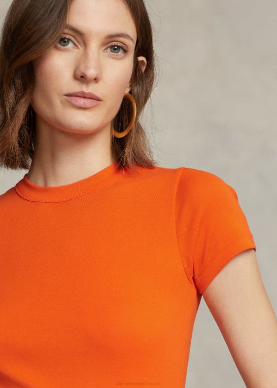 sejler orange Kvinder Ralph Lauren ribstrikket bomuldst-shirt Z426B2875