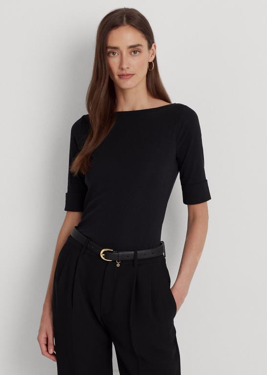 sort Kvinder Ralph Lauren T-shirt med bådhals i stretch i bomuld Z426B3940