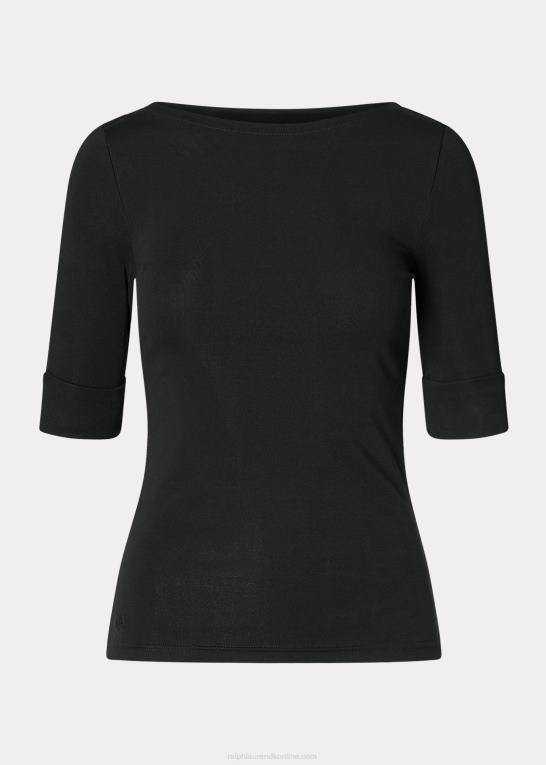 sort Kvinder Ralph Lauren T-shirt med bådhals i stretch i bomuld Z426B3940