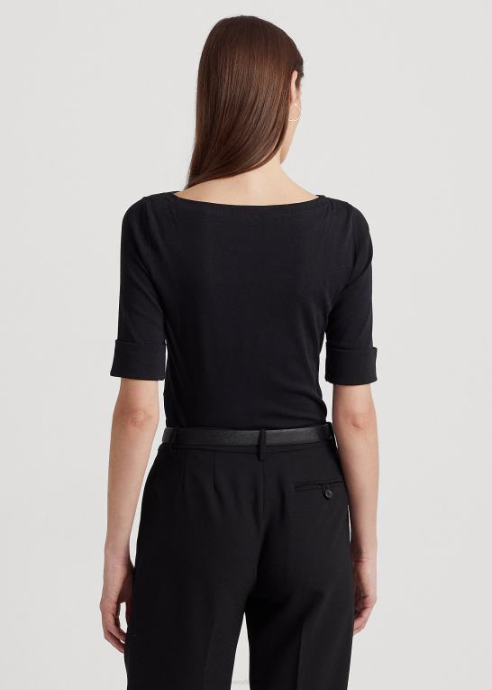sort Kvinder Ralph Lauren T-shirt med bådhals i stretch i bomuld Z426B3940
