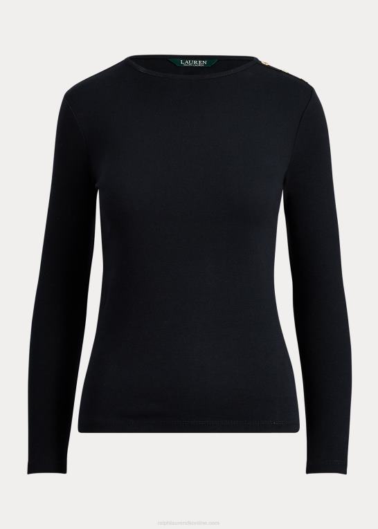 sort Kvinder Ralph Lauren knap-skulder top med rund hals Z426B4267