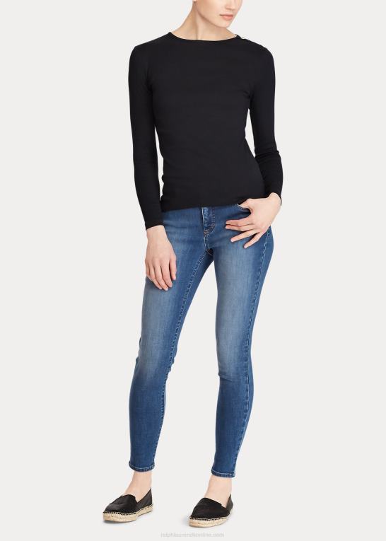 sort Kvinder Ralph Lauren knap-skulder top med rund hals Z426B4267