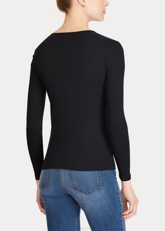 sort Kvinder Ralph Lauren knap-skulder top med rund hals Z426B4267