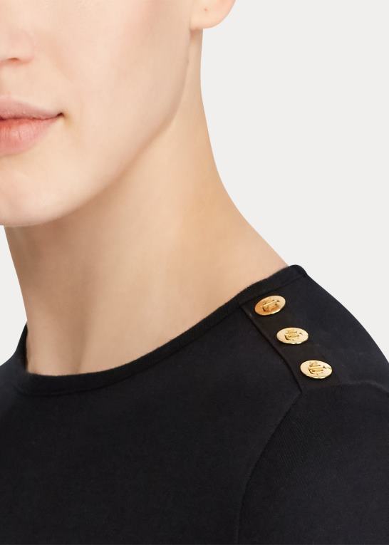 sort Kvinder Ralph Lauren knap-skulder top med rund hals Z426B4267