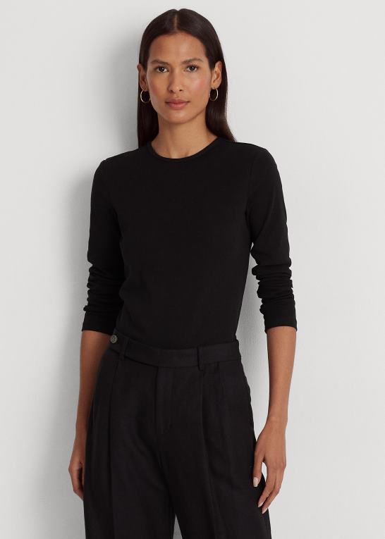 sort Kvinder Ralph Lauren langærmet top i bomuldsblanding Z426B4239