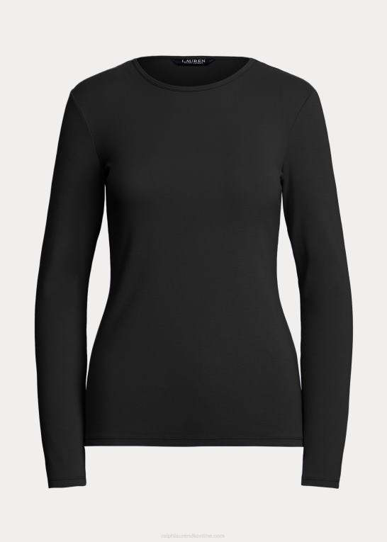 sort Kvinder Ralph Lauren langærmet top i bomuldsblanding Z426B4239
