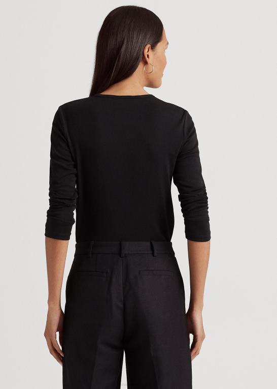 sort Kvinder Ralph Lauren langærmet top i bomuldsblanding Z426B4239